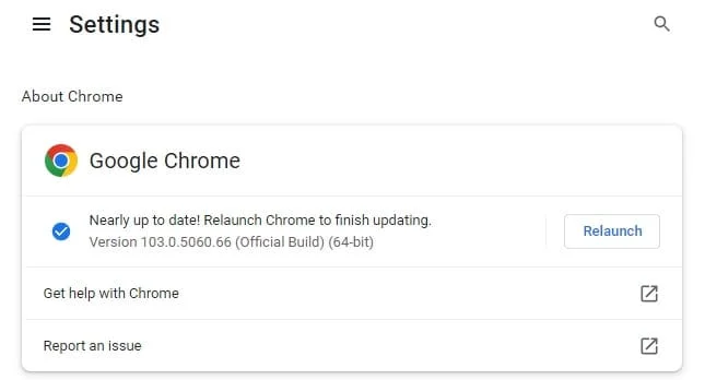 chrome aktualizatia