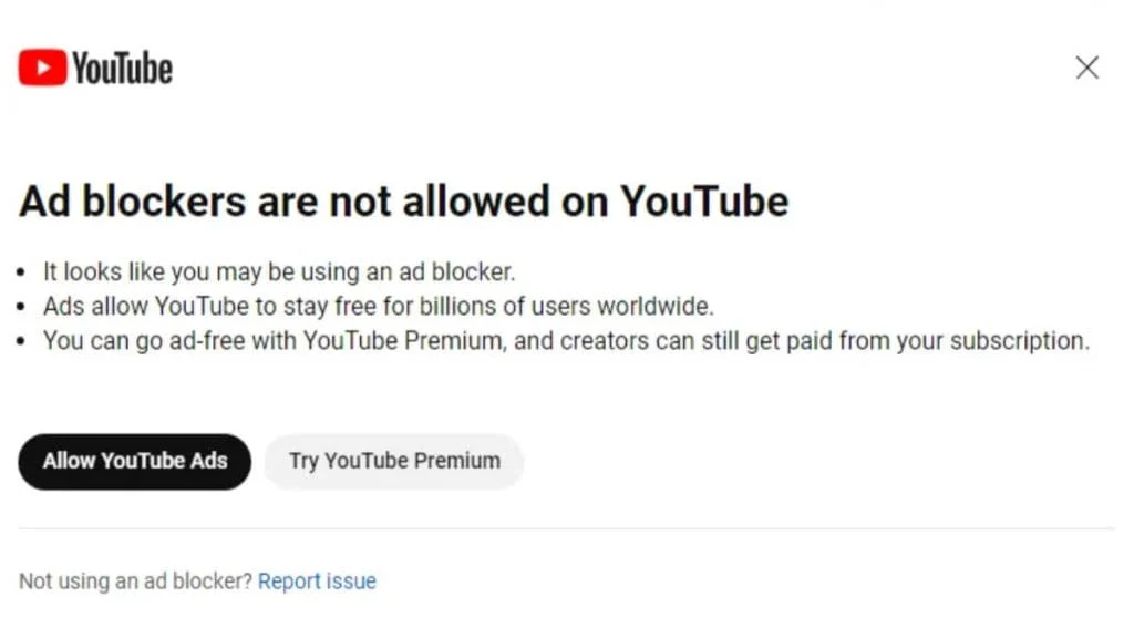 youtube ad blokers not allowed